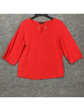 N Touch Womens Size Medium Crew Neck Red 3/4 Sleeve Shirt Top EUC